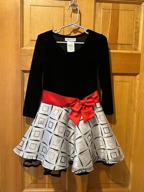 Bonnie Jean Girls Dress Size 5 Black Velvet Red Bow Holiday Party Dress